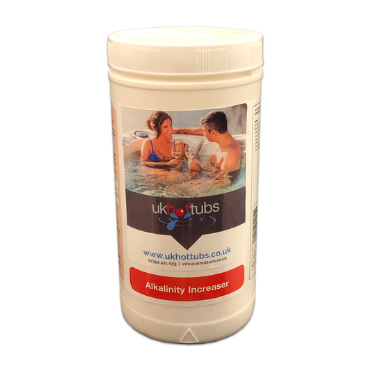 UK Hot Tubs alkalinity increaser. Low total alkalinity (TA) may cause water to become corrosive and difficult to maintain. Total alkalinity should be maintained between 80 - 150 mg/l (ppm) use alkalinity increaser if the level falls below 80 mg/l (ppm).