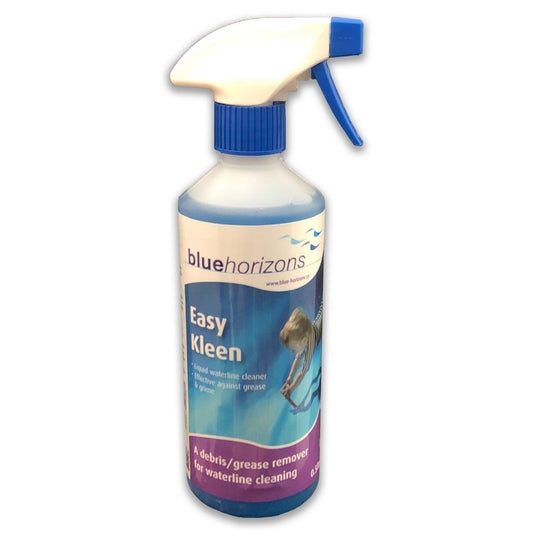 Blue Horizons Easy Kleen is a multi-purpose liquid waterline cleaner for waterline grease and grime removal around swimming pools and hot tubs. Supplied in an easy application trigger spray,